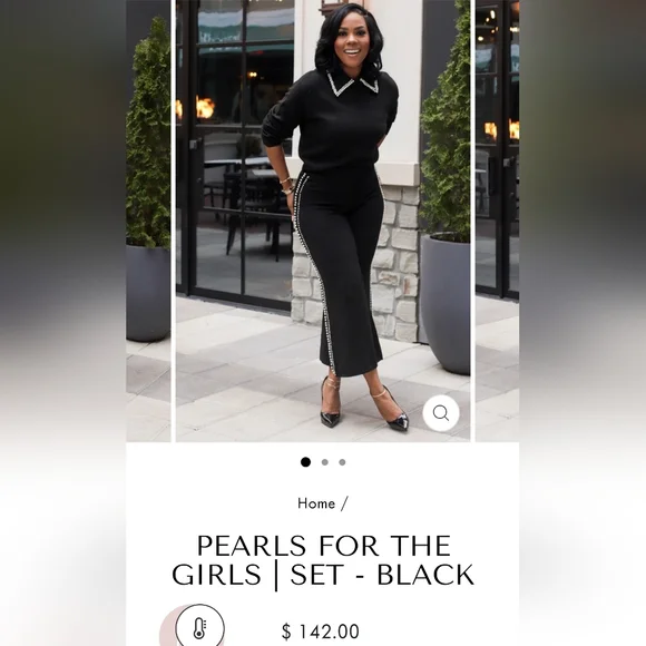 J Renee Boutique Sweater 2 pc Pants set with Pearls - Picture 5 of 6